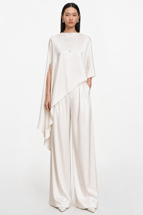 Belle Asymmetric Silk Charmeuse Top