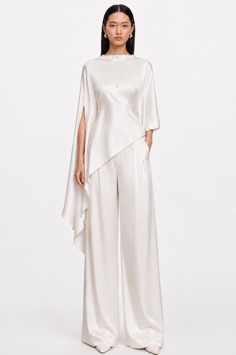 Lolina Silk Charmeuse Wide-Leg Pants