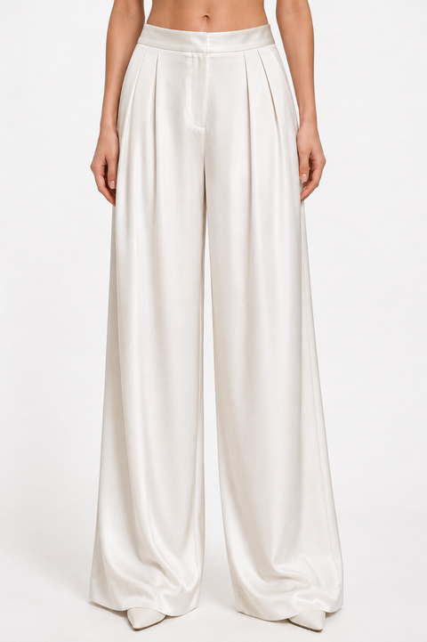 Lolina Silk Charmeuse Wide-Leg Pants
