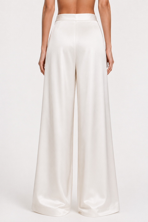 Lolina Silk Charmeuse Wide-Leg Pants