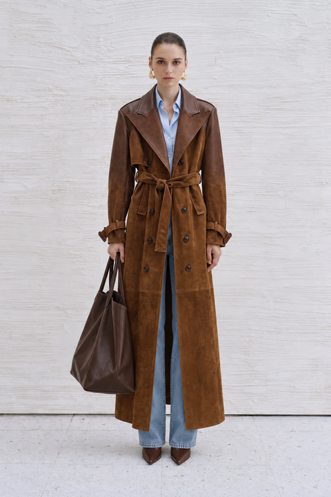 Solenne Ombré Suede & Leather Trench Coat
