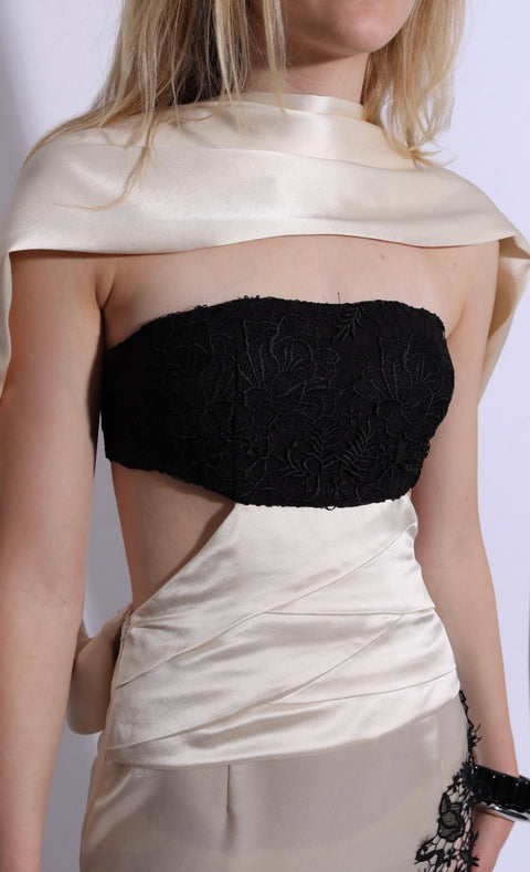 Almaya Scarf Lace Trim Dress